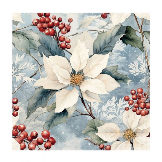 Pacote com 20 Guardanapos 33x33cm de Papel Mistura De Poinsetia de Inverno